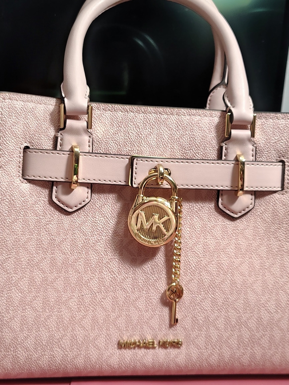 Michael Kors Pink Signature Logo Leather Satchel with Gold Hardware Like New
